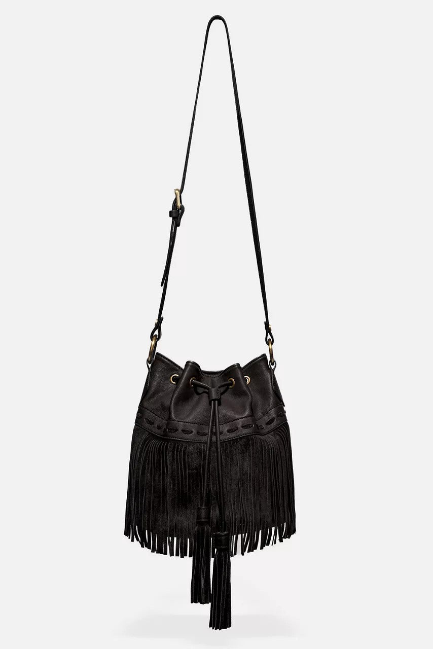 ITALIAN LEATHER FRINGE BUCKET BAG