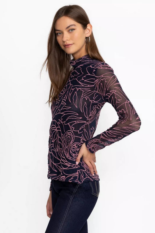 REBECCA MESH MOCK NECK LONG SLEEVE TEE