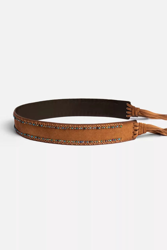 HANDBEADED ITALIAN SUEDE TASSEL BELT
