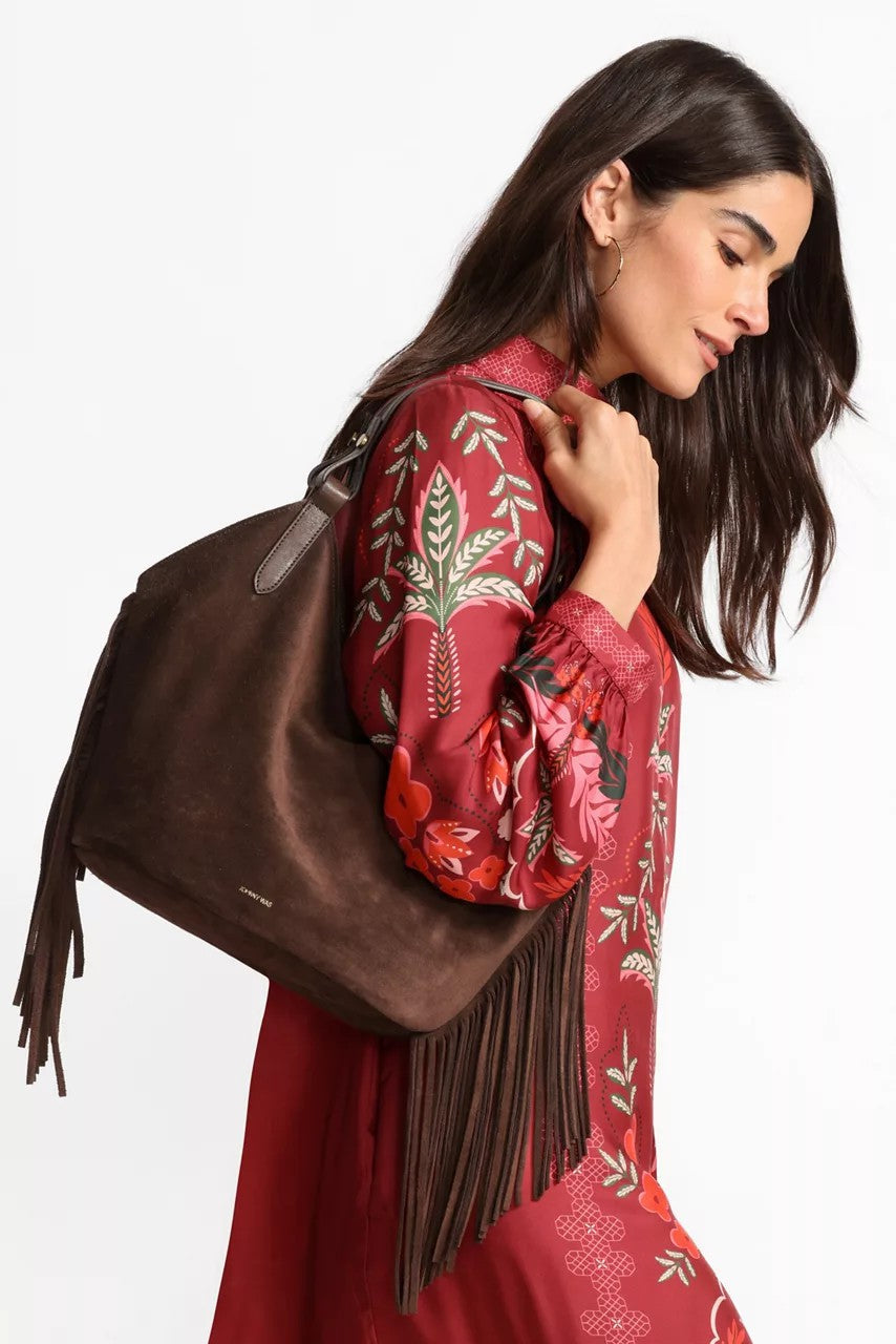 ITALIAN SUEDE FRINGE SHOPPER BAG