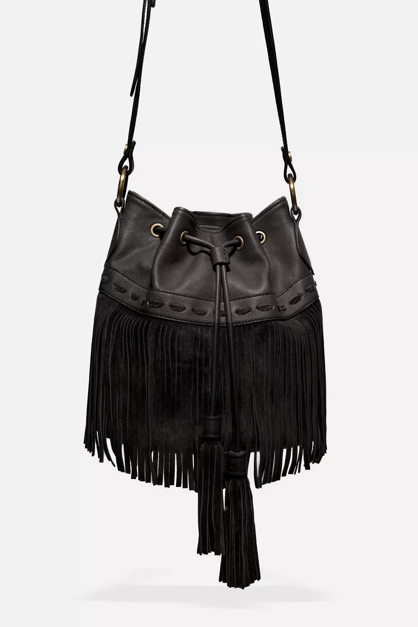 ITALIAN LEATHER FRINGE BUCKET BAG