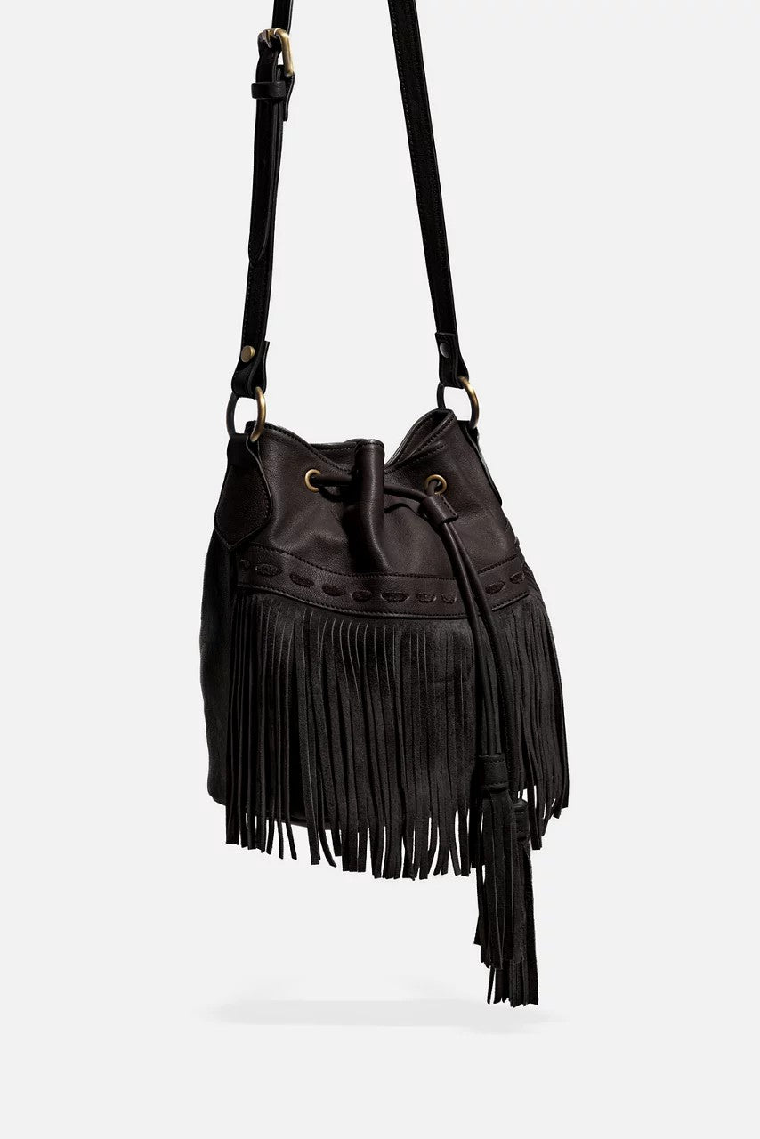 ITALIAN LEATHER FRINGE BUCKET BAG