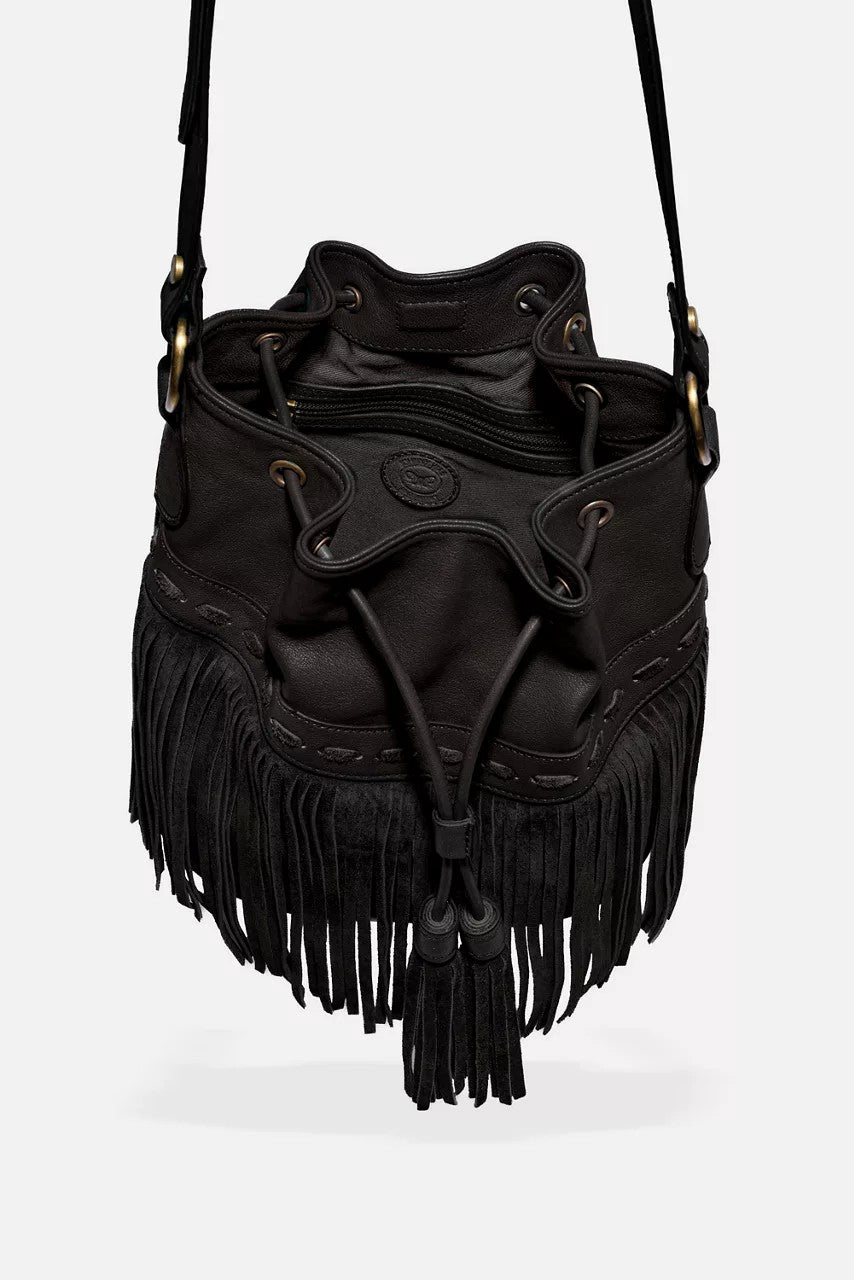 ITALIAN LEATHER FRINGE BUCKET BAG
