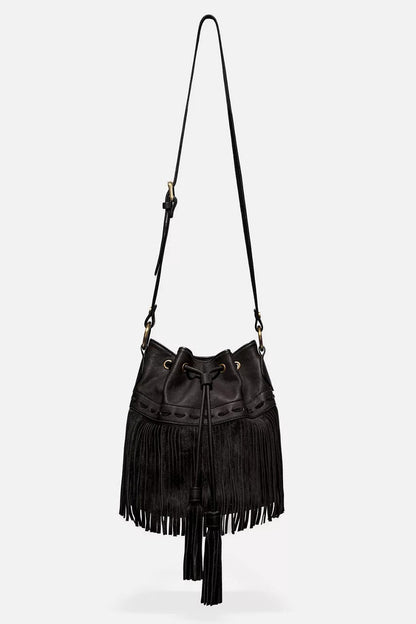 ITALIAN LEATHER FRINGE BUCKET BAG