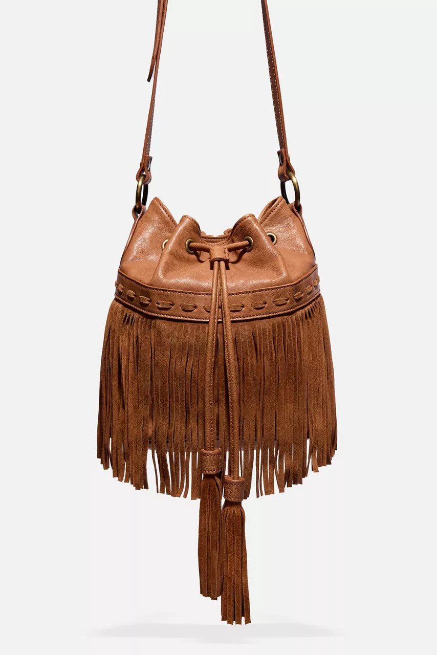 ITALIAN LEATHER FRINGE BUCKET BAG