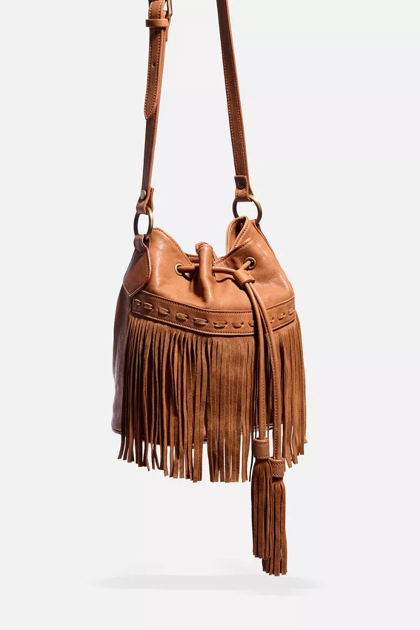 ITALIAN LEATHER FRINGE BUCKET BAG