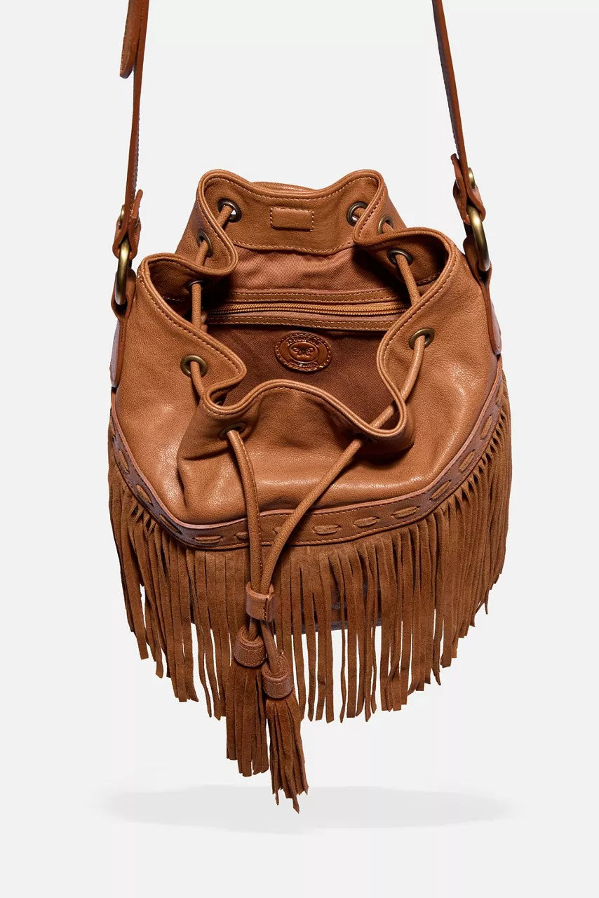 ITALIAN LEATHER FRINGE BUCKET BAG
