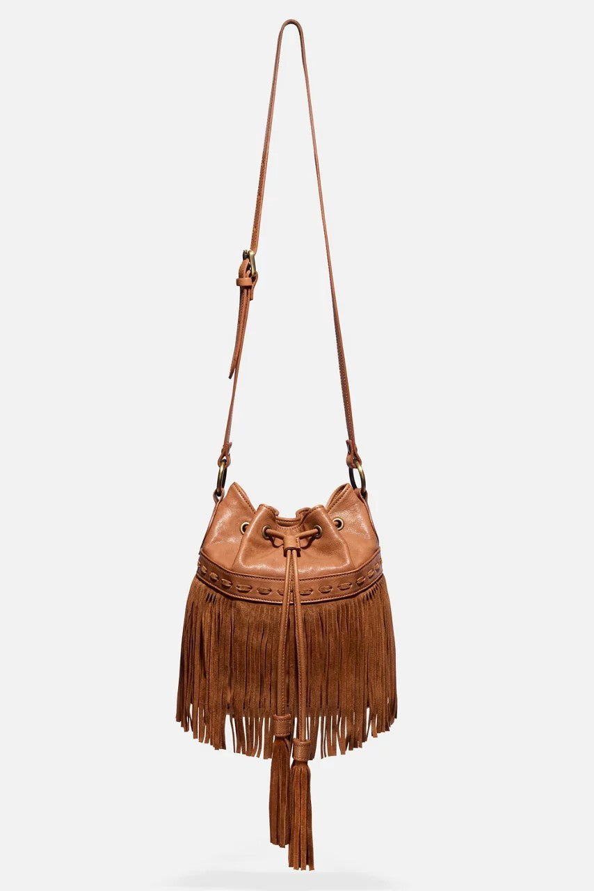 ITALIAN LEATHER FRINGE BUCKET BAG