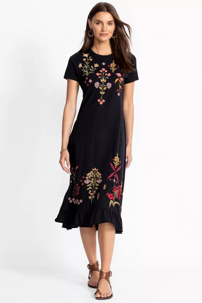 SHORT SLEEVE RUFFLE HEM DRESS