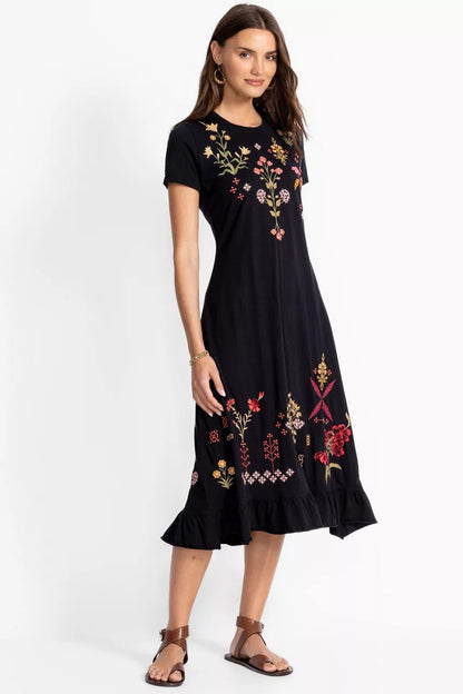 SHORT SLEEVE RUFFLE HEM DRESS