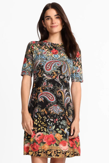 THE JANIE FAVORITE ELBOW SLEEVE MOCK NECK DRESS