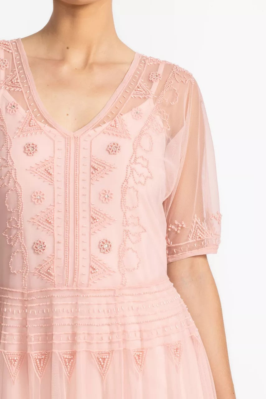 MEZZA BEADED MESH DRESS