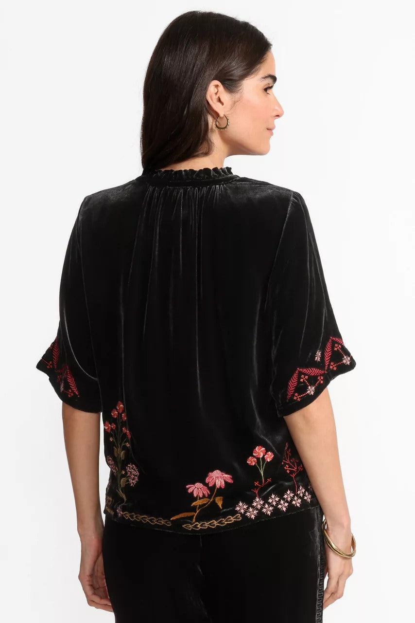 RUFFLE NECK VELVET SHIRT