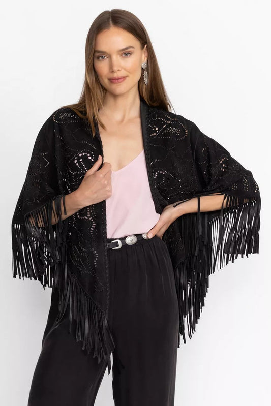 LASER CUT SUEDE PONCHO