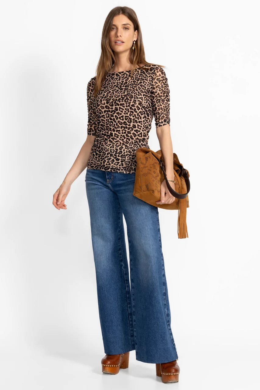 RUCHED SLEEVE MESH TOP