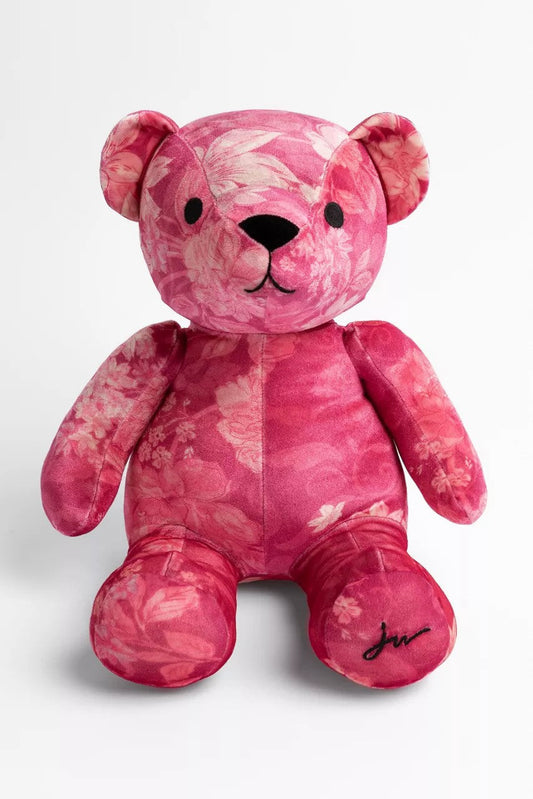 PINK PRINTED VELVET BEAR