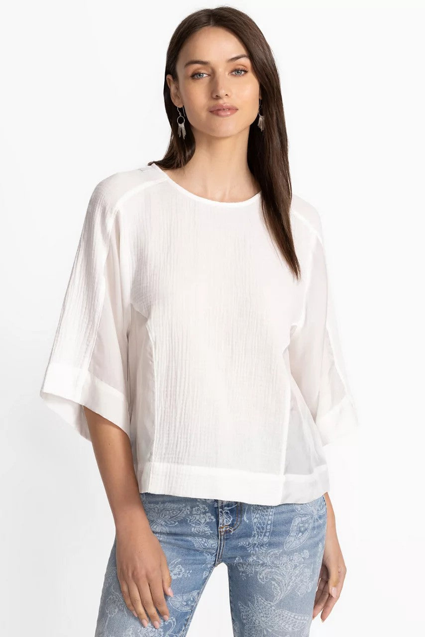 MIXED MEDIA DROP SHOULDER TOP