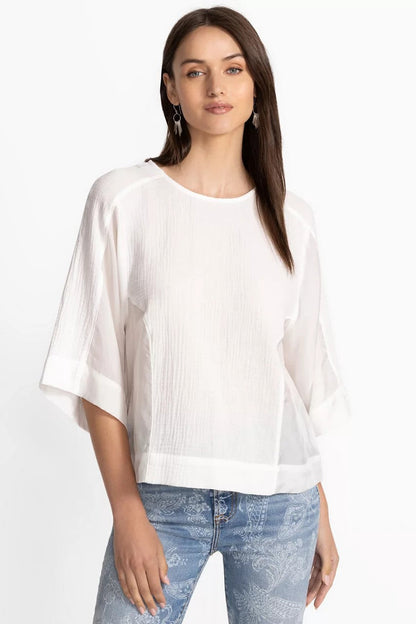 MIXED MEDIA DROP SHOULDER TOP