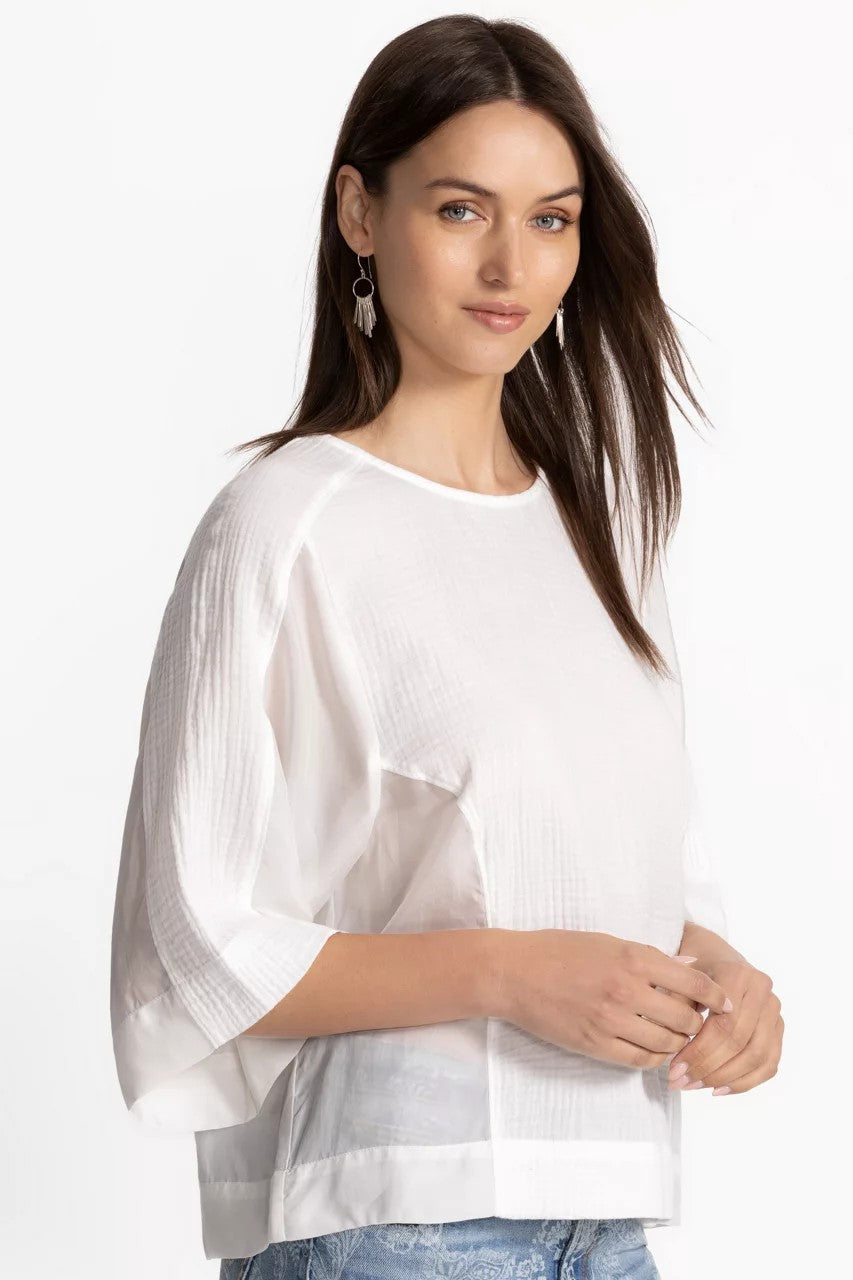 MIXED MEDIA DROP SHOULDER TOP