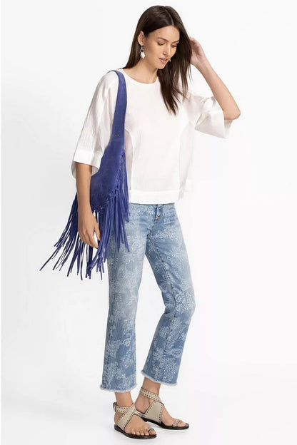 MIXED MEDIA DROP SHOULDER TOP