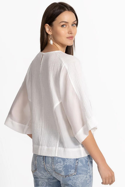 MIXED MEDIA DROP SHOULDER TOP
