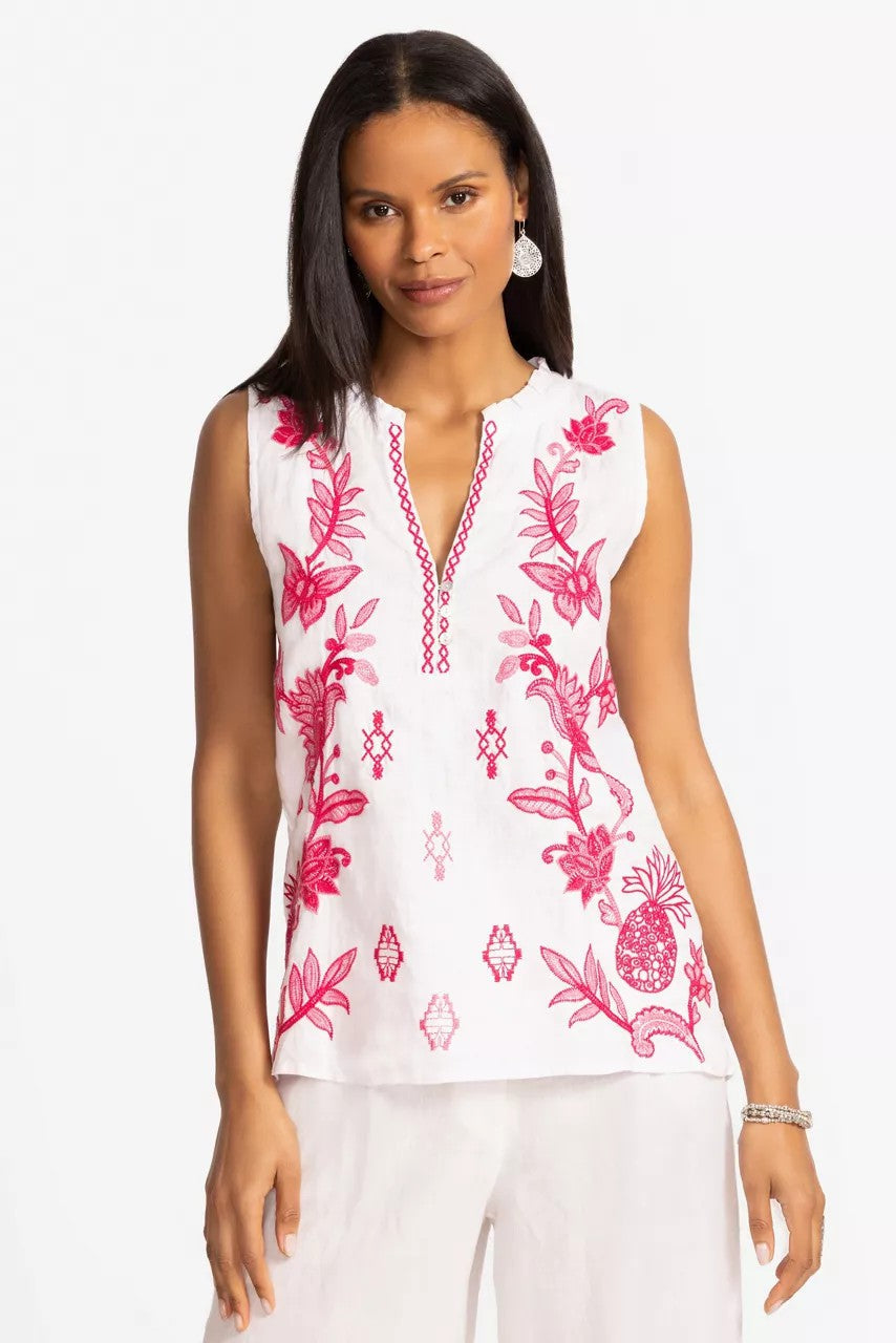 LINEN RUFFLE NECK TANK