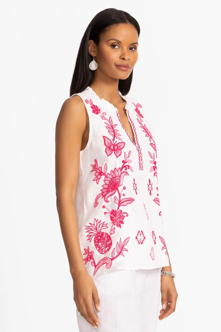 LINEN RUFFLE NECK TANK