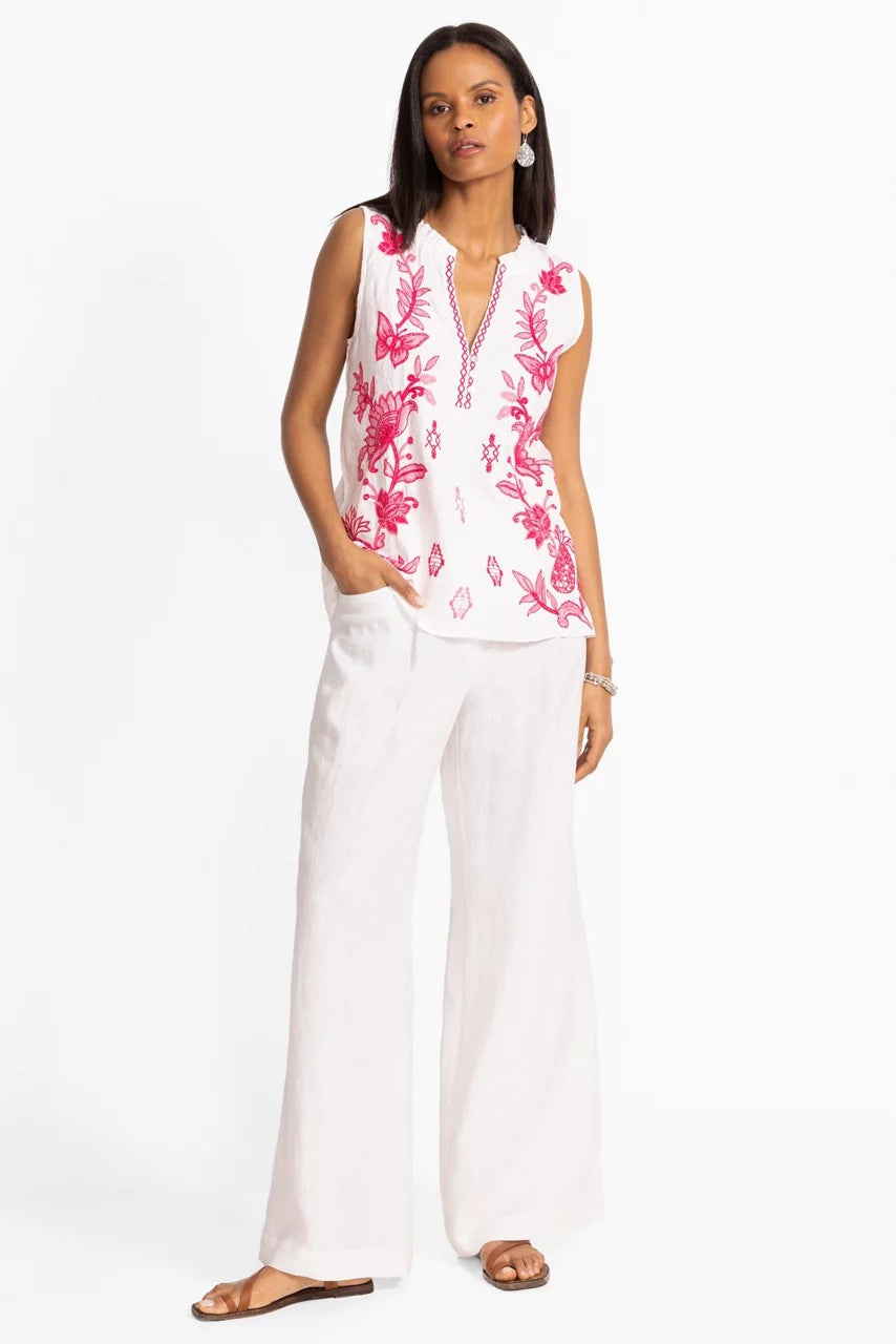 LINEN RUFFLE NECK TANK