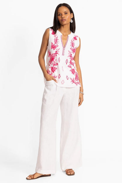 LINEN RUFFLE NECK TANK