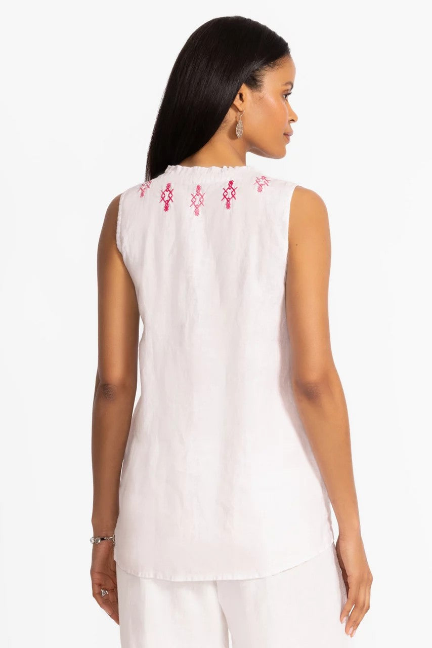 LINEN RUFFLE NECK TANK
