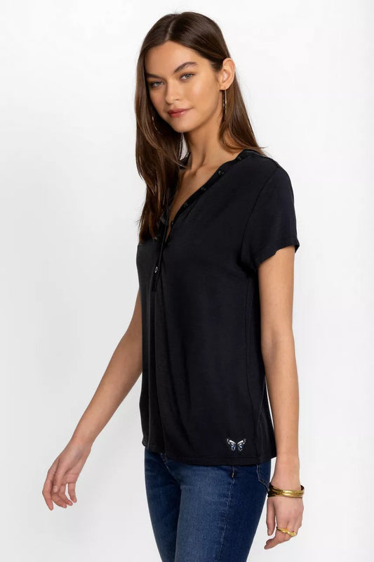 MODAL JERSEY BUTTON NECK TEE