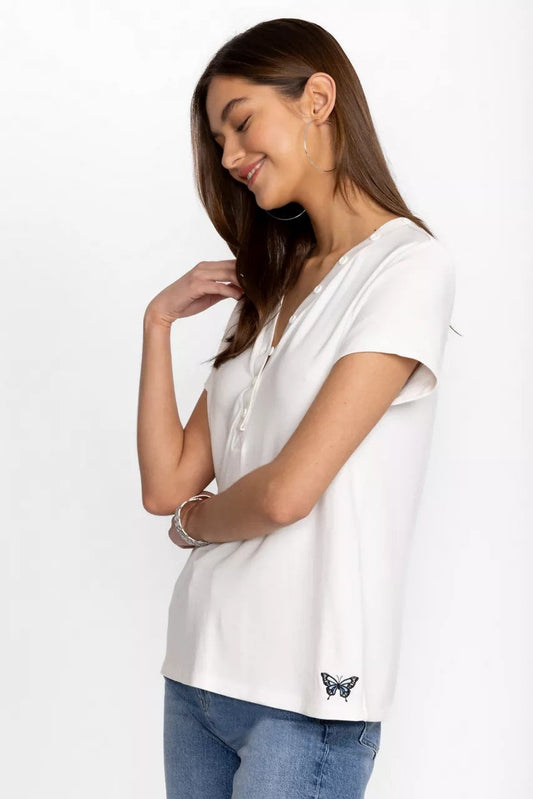 MODAL JERSEY BUTTON NECK TEE