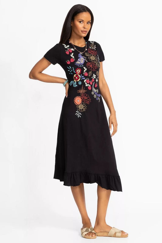 ASYMMETRIC RUFFLE FLOUNCE SHORT SLEEVE DRESS