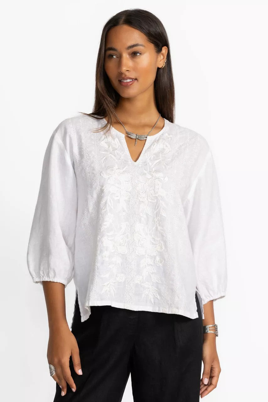 SPLIT NECK LINEN BLOUSE