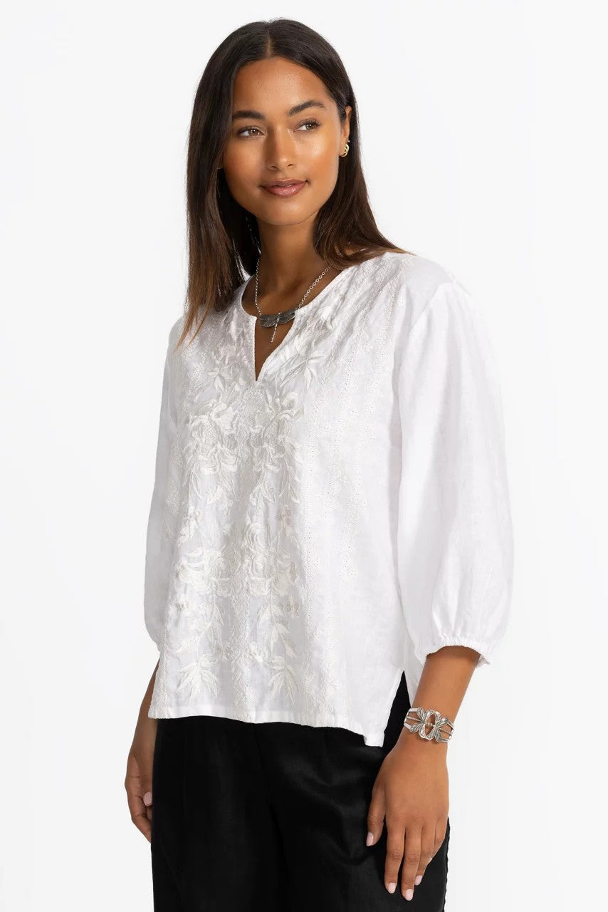 SPLIT NECK LINEN BLOUSE