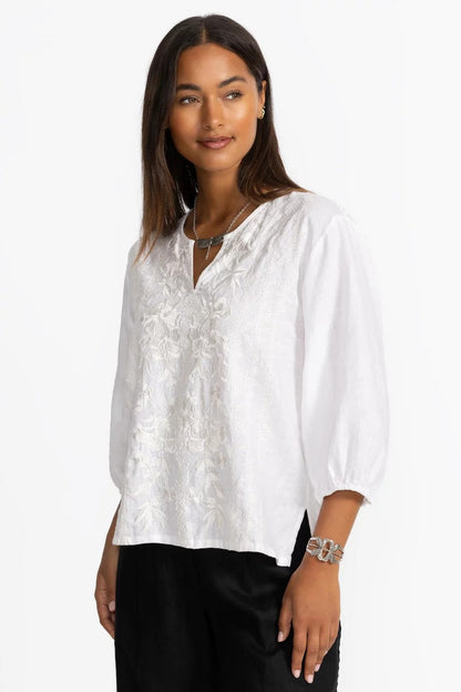 SPLIT NECK LINEN BLOUSE