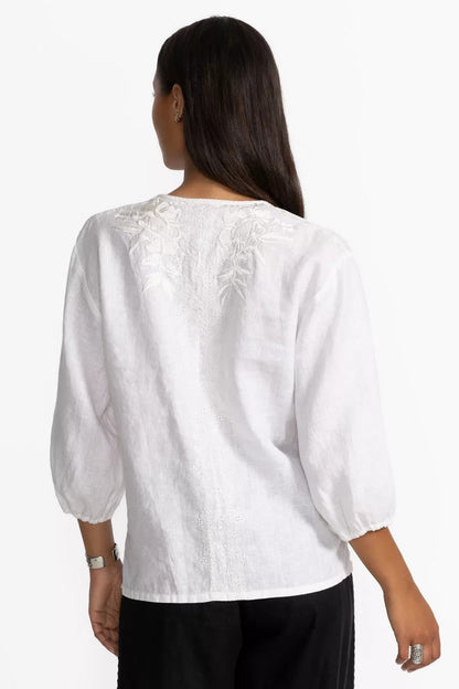 SPLIT NECK LINEN BLOUSE