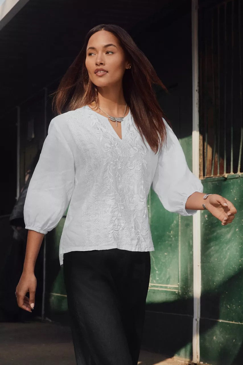 SPLIT NECK LINEN BLOUSE