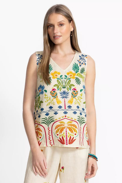 BUTTON BACK LINEN TANK