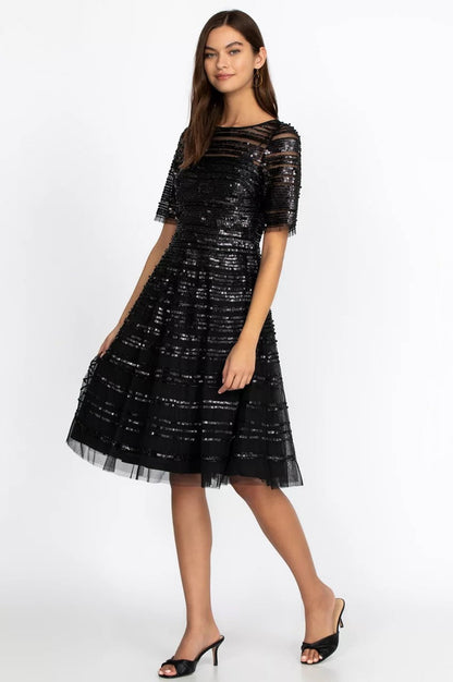 Black Beaded Mesh Dress
