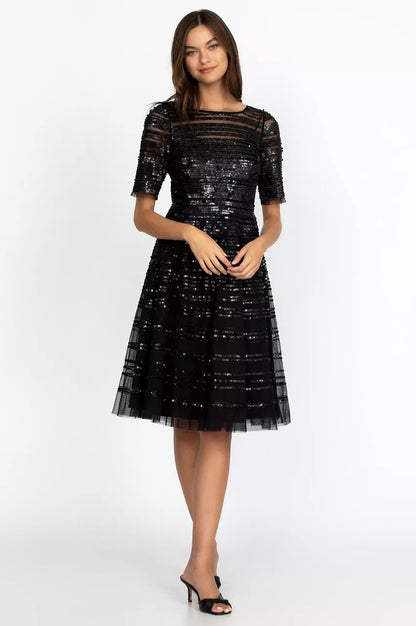 Black Beaded Mesh Dress