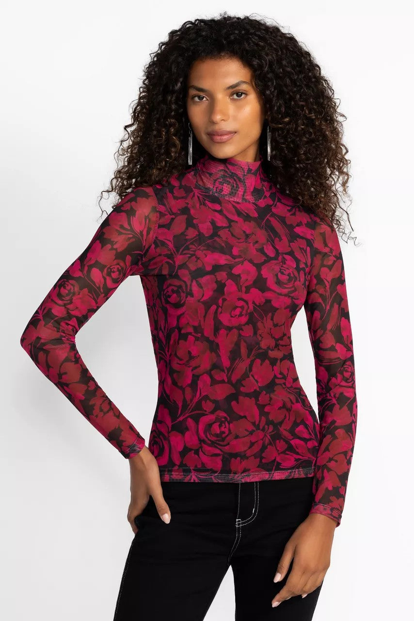 REBECCA MESH MOCK NECK TEE