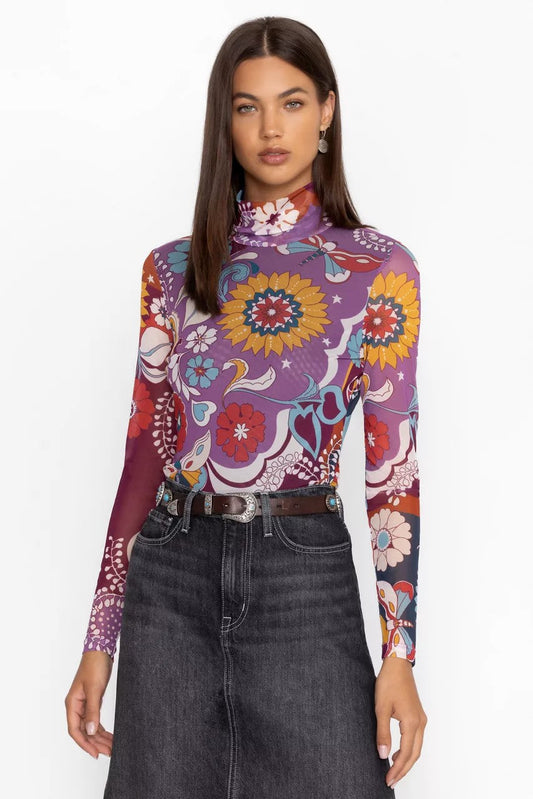 REBECCA MESH MOCK NECK LONG SLEEVE TEE