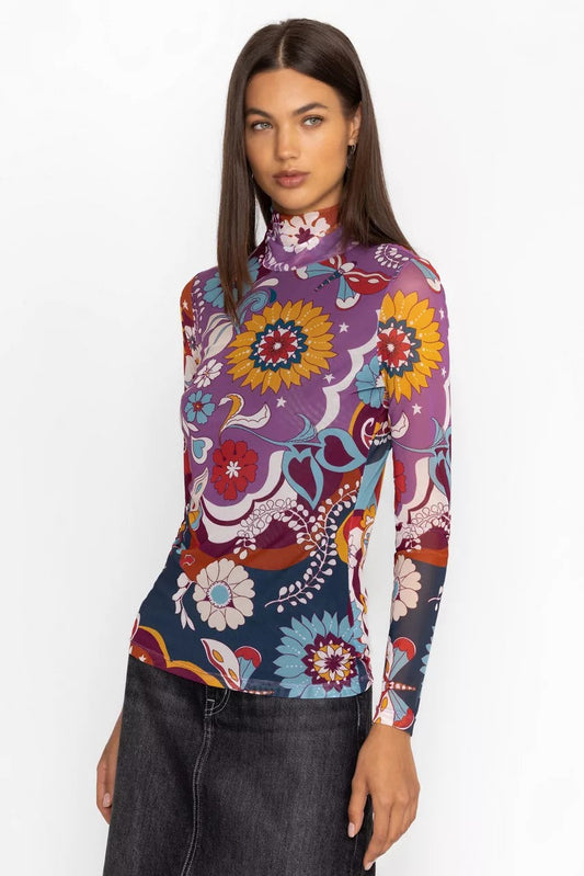REBECCA MESH MOCK NECK LONG SLEEVE TEE